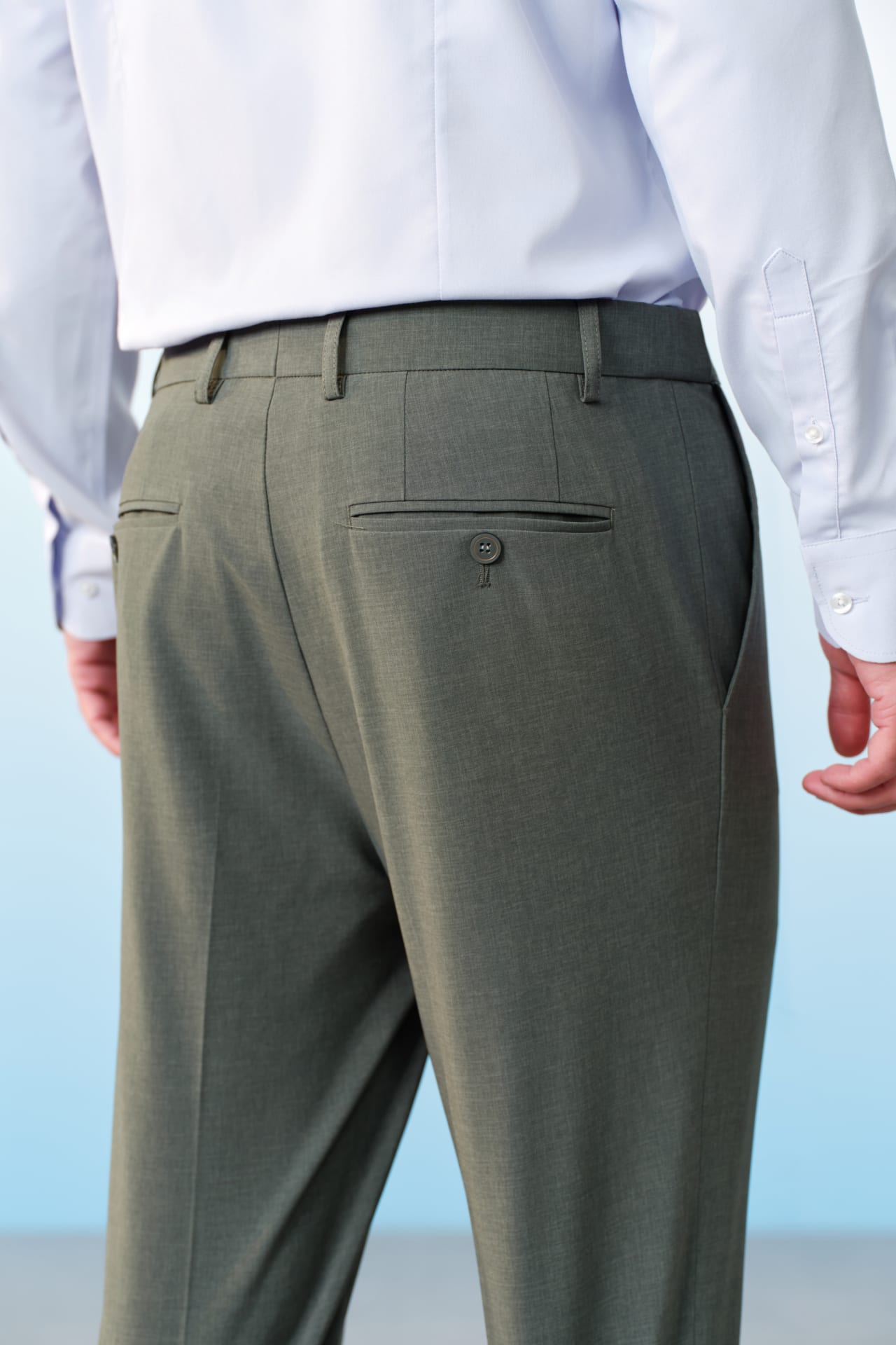 Three-Proof Finish Plain Weave Smart Fit Suit Pants With Elastic Waistband
