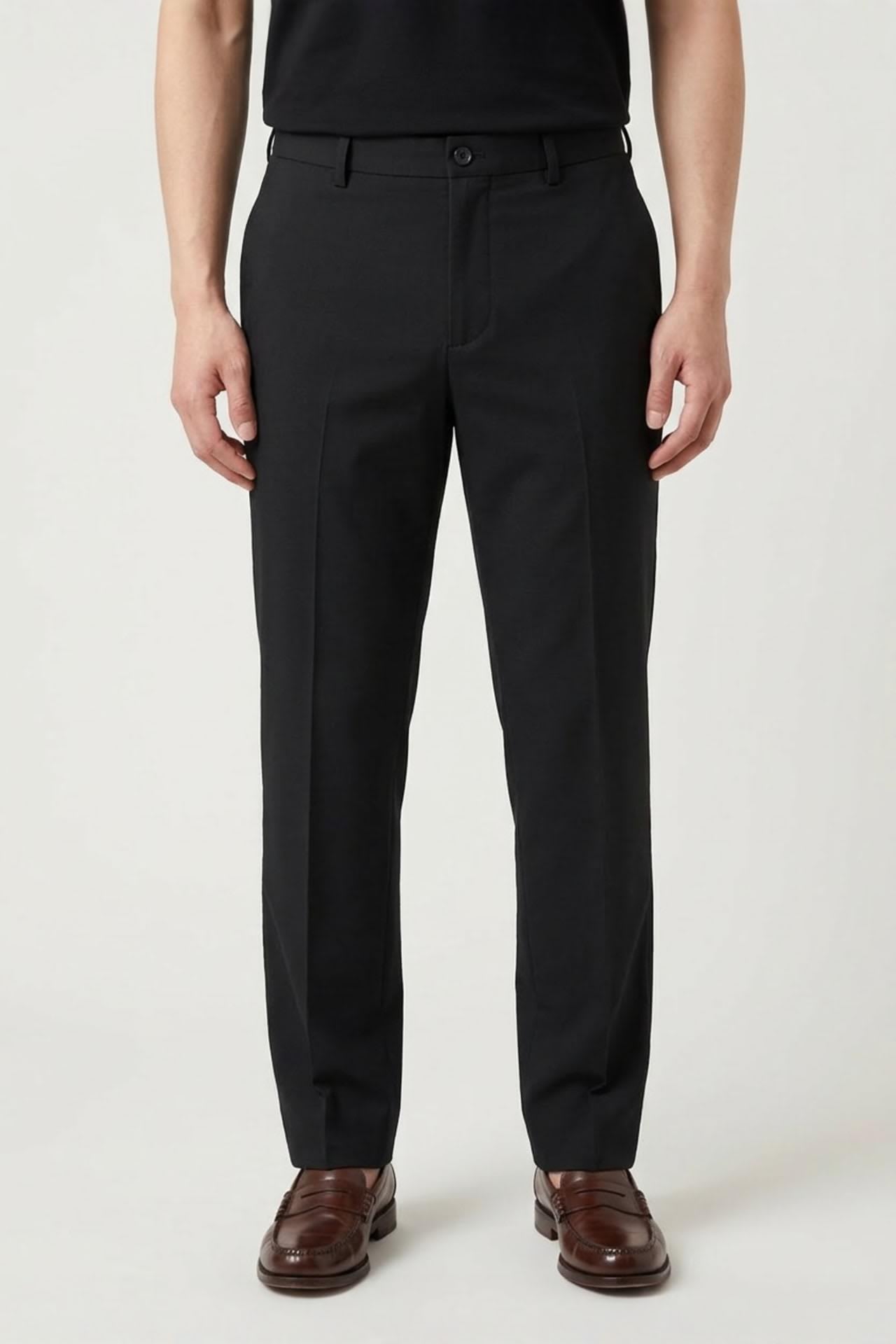Three-Proof Finish Plain Weave Smart Fit Suit Pants With Elastic Waistband