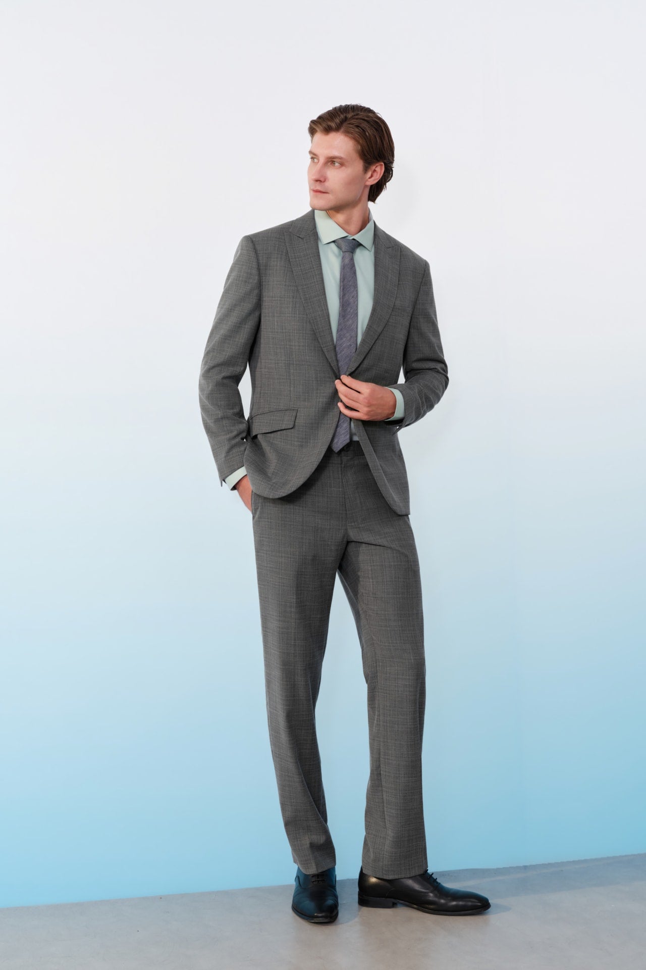 Poly Blend Check Stretch Regular Fit Suit Pants