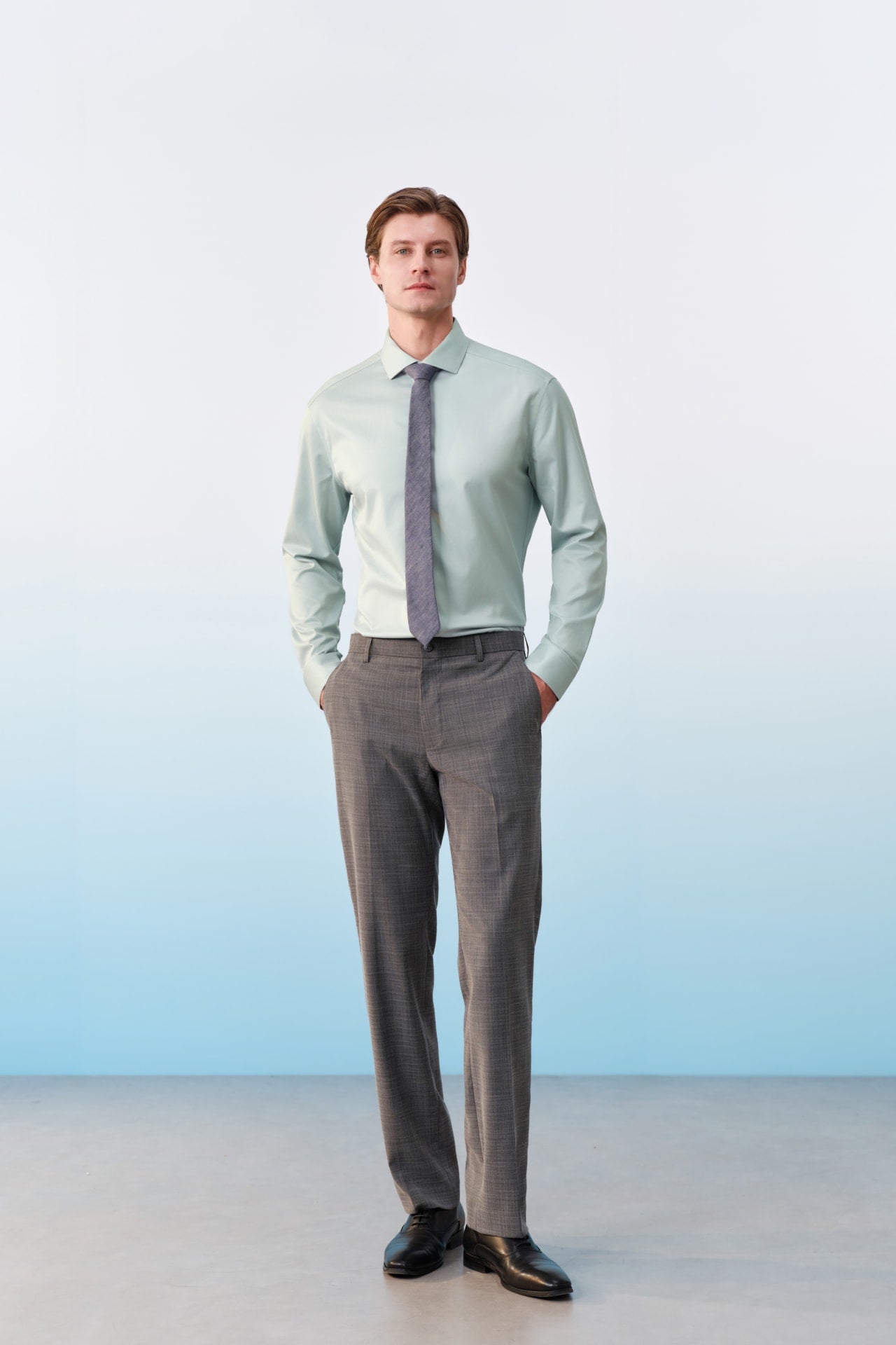 Poly Blend Check Stretch Regular Fit Suit Pants