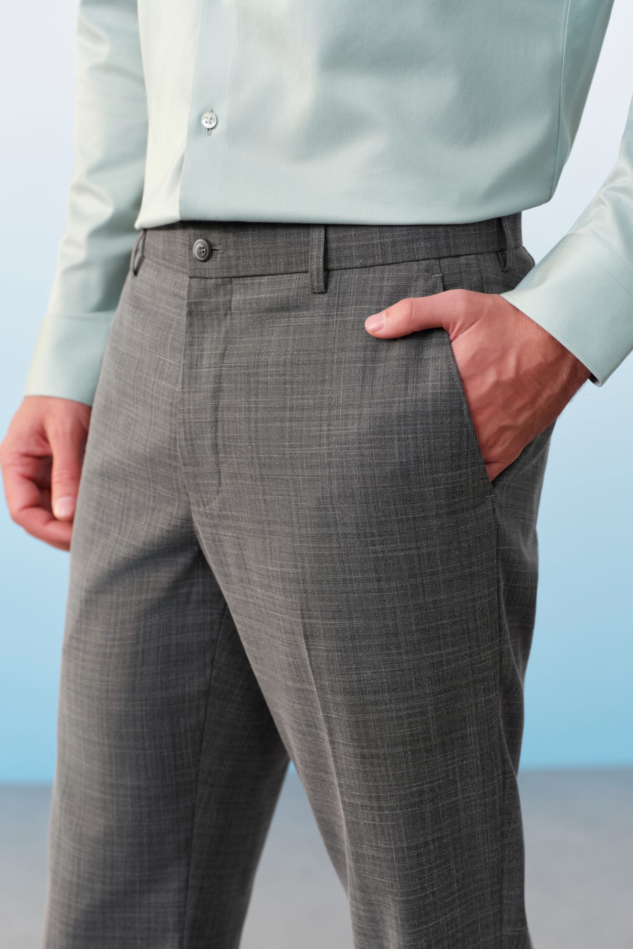 Poly Blend Check Stretch Regular Fit Suit Pants