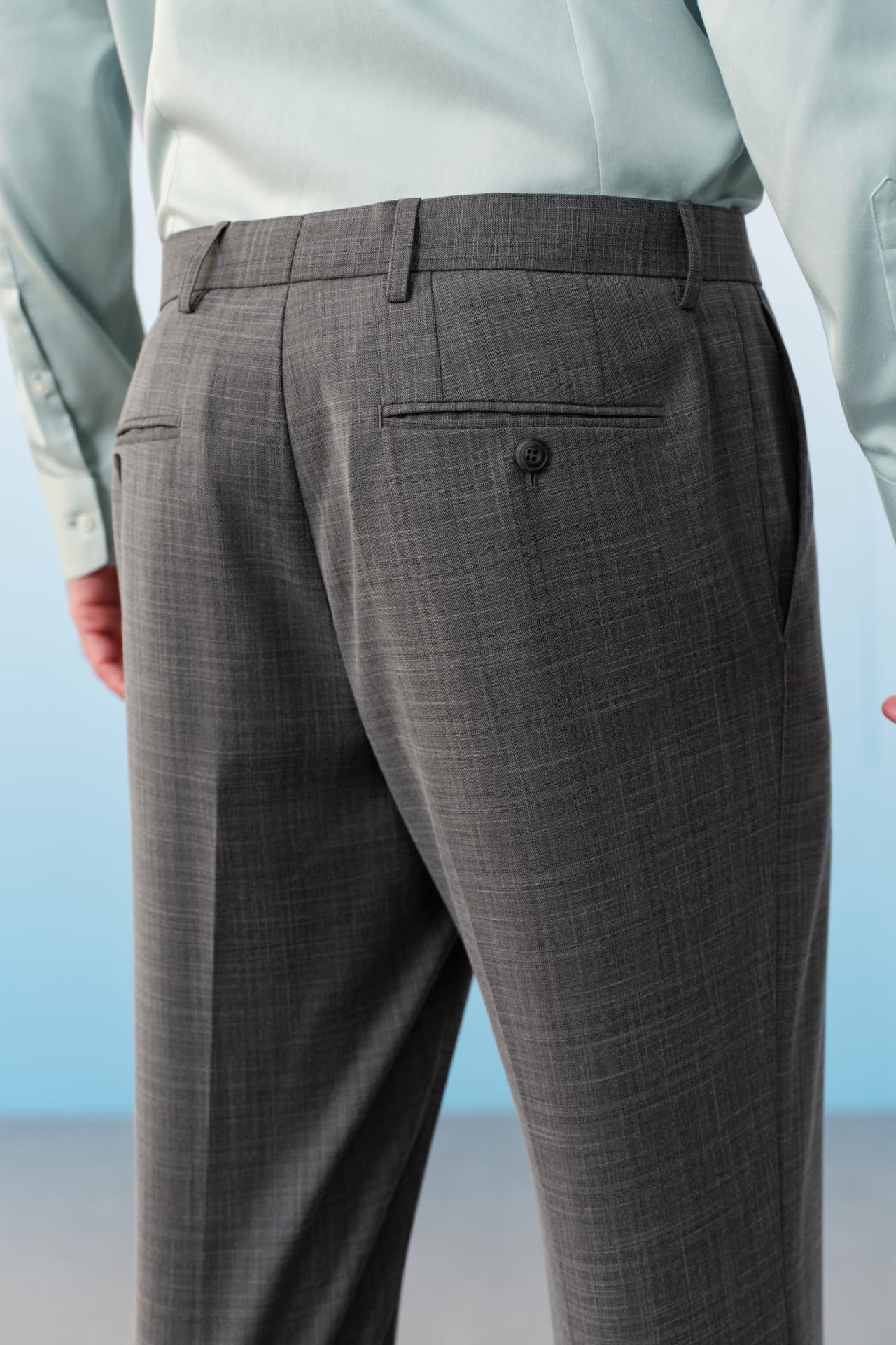 Poly Blend Check Stretch Regular Fit Suit Pants