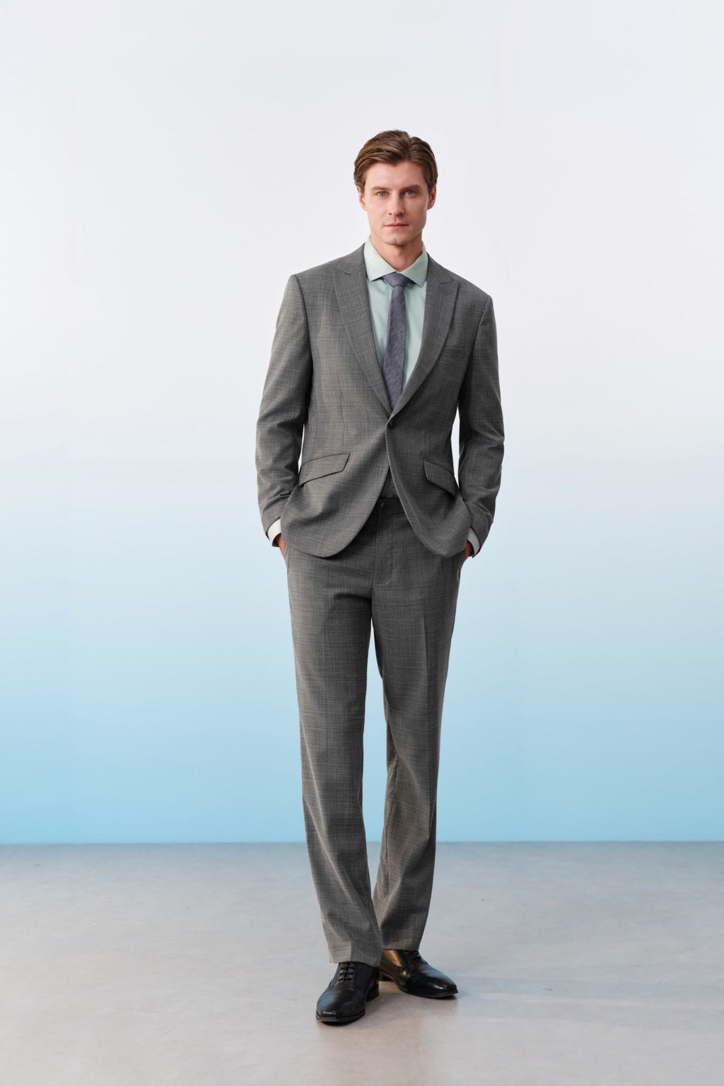Poly Blend Check Stretch Regular Fit Suit Pants