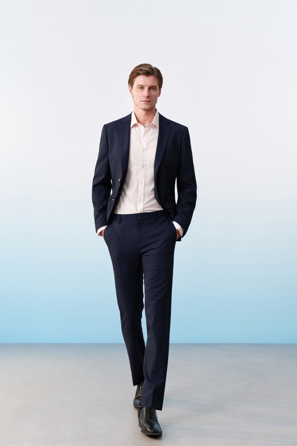 Poly Blend Textured Stretch Slim Fit Suit Pants