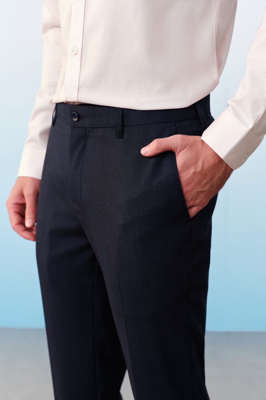 Poly Blend Textured Stretch Slim Fit Suit Pants