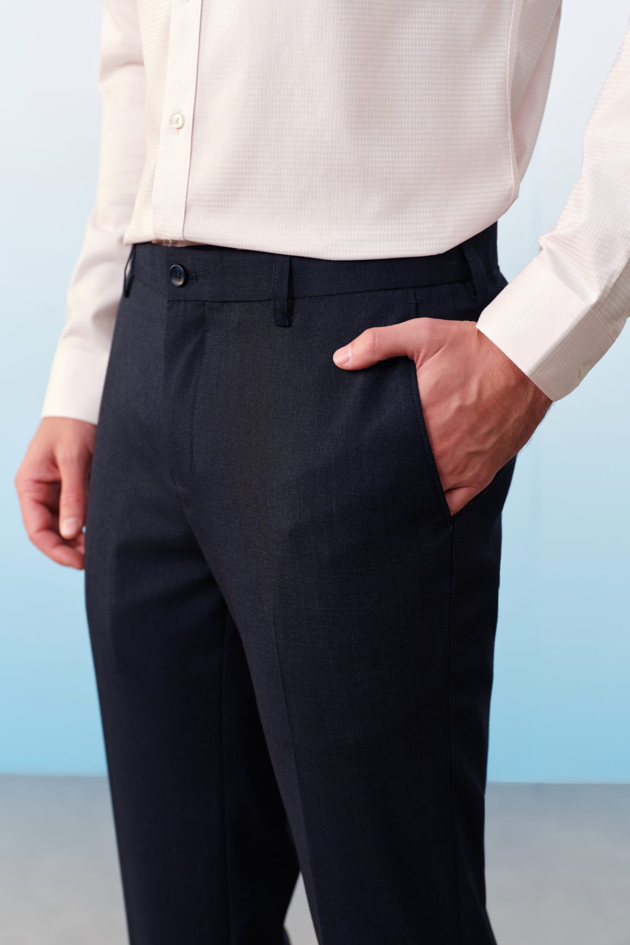 Poly Blend Textured Stretch Slim Fit Suit Pants