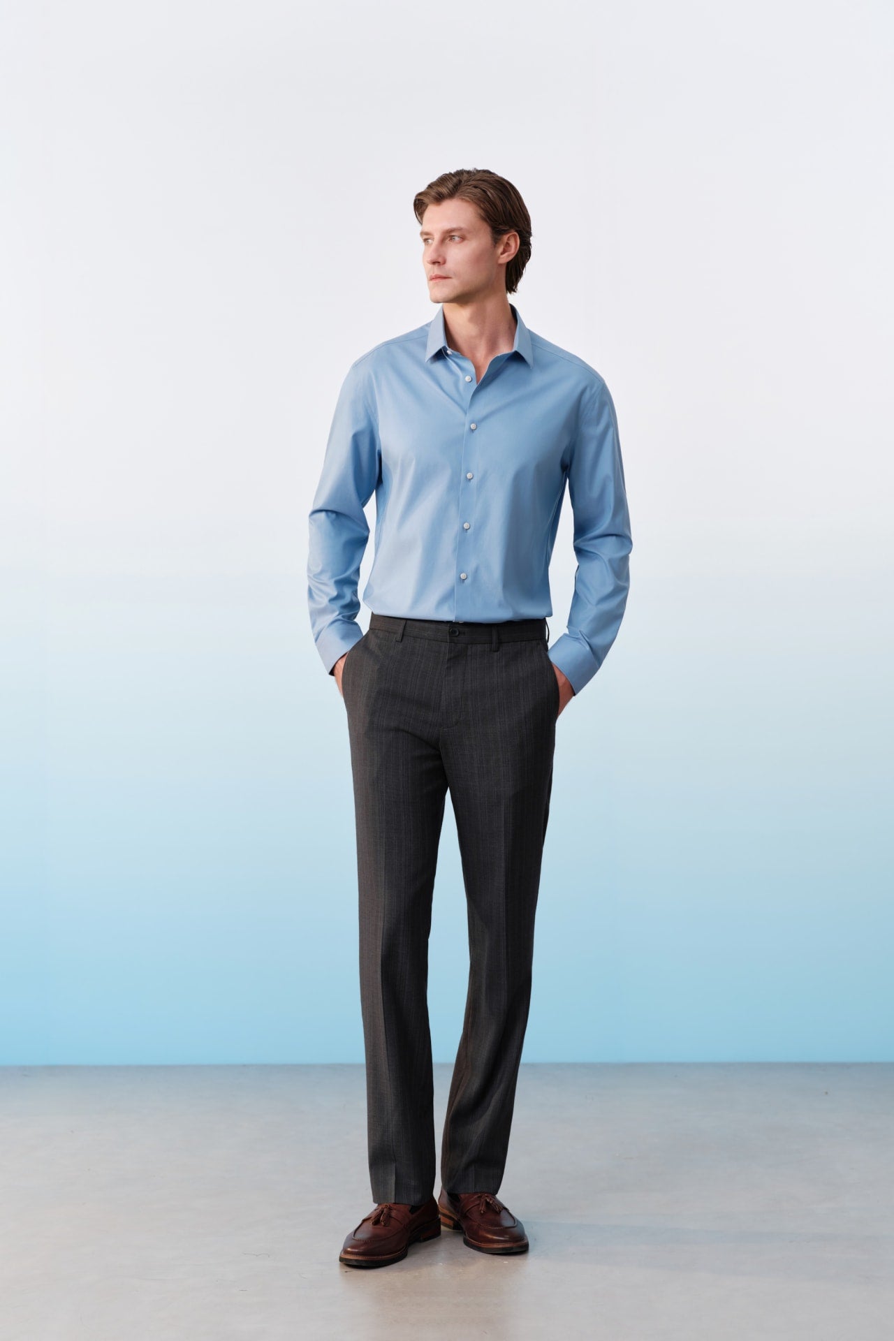 Poly Blend Stripe Stretch Regular Fit Suit Pants