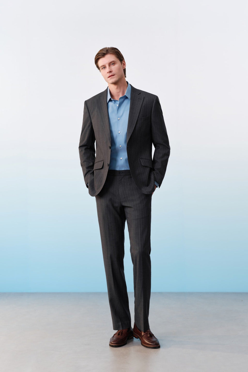 Poly Blend Stripe Stretch Regular Fit Suit Pants