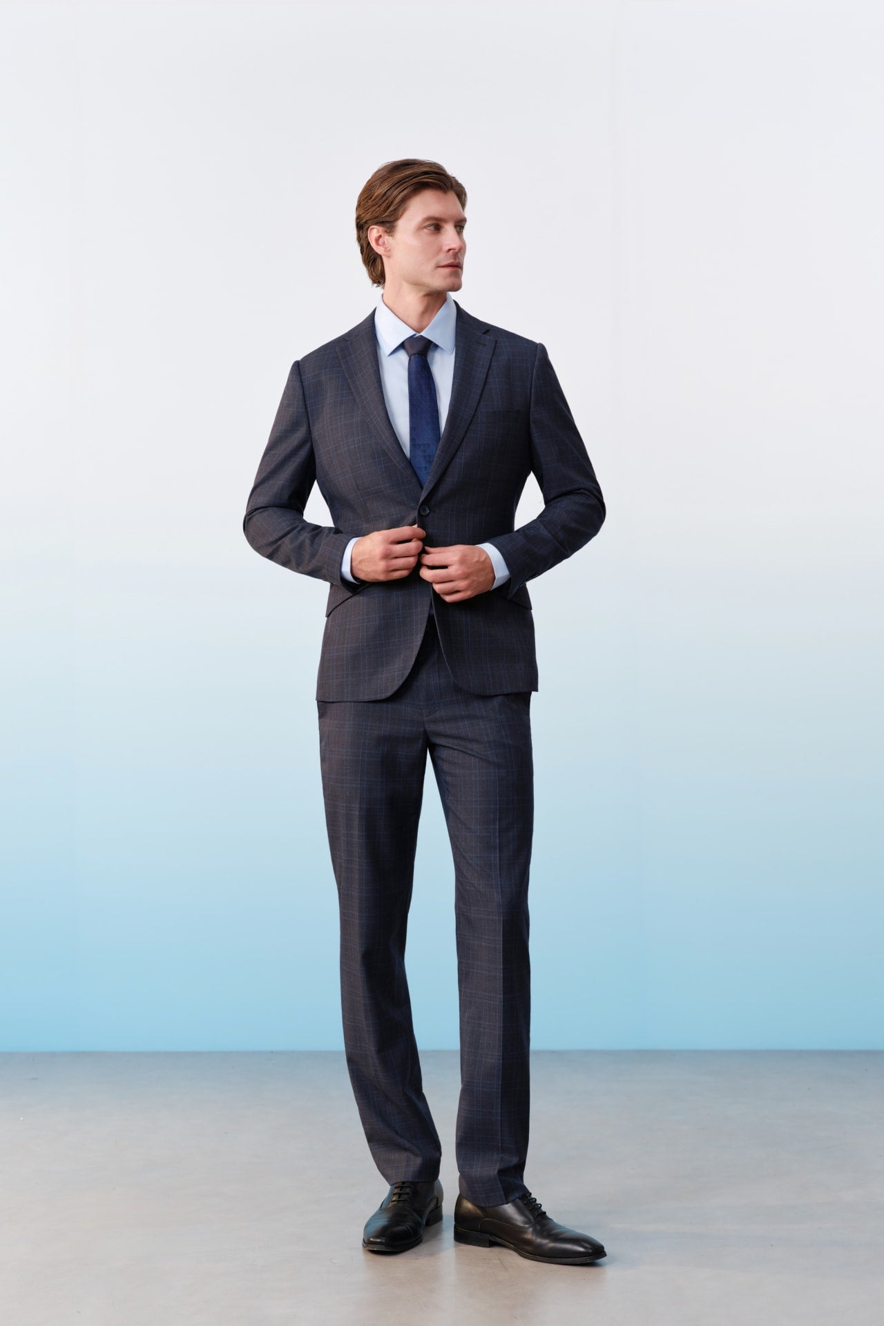 Poly Blend Check Stretch Smart Fit Suit Pants