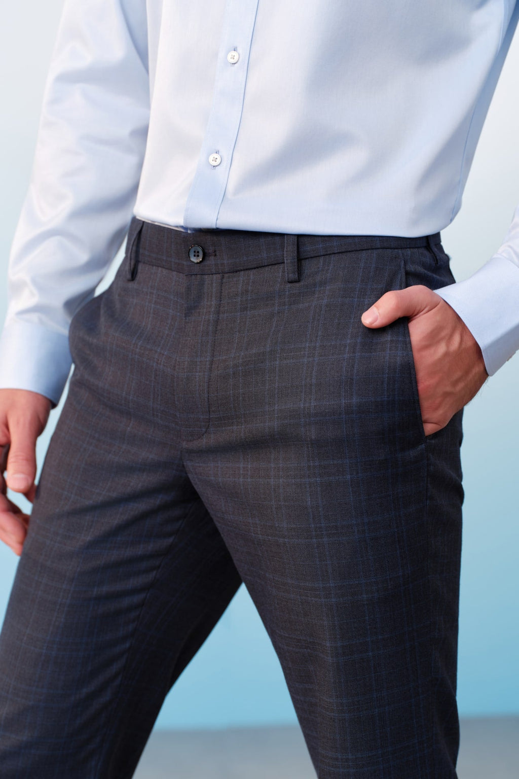 Poly Blend Check Stretch Smart Fit Suit Pants