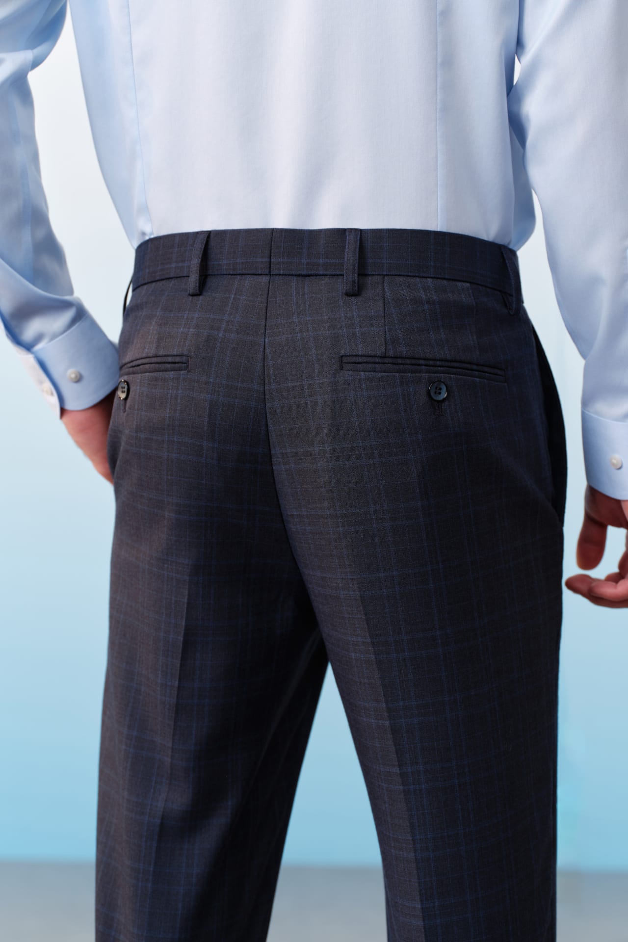 Poly Blend Check Stretch Smart Fit Suit Pants