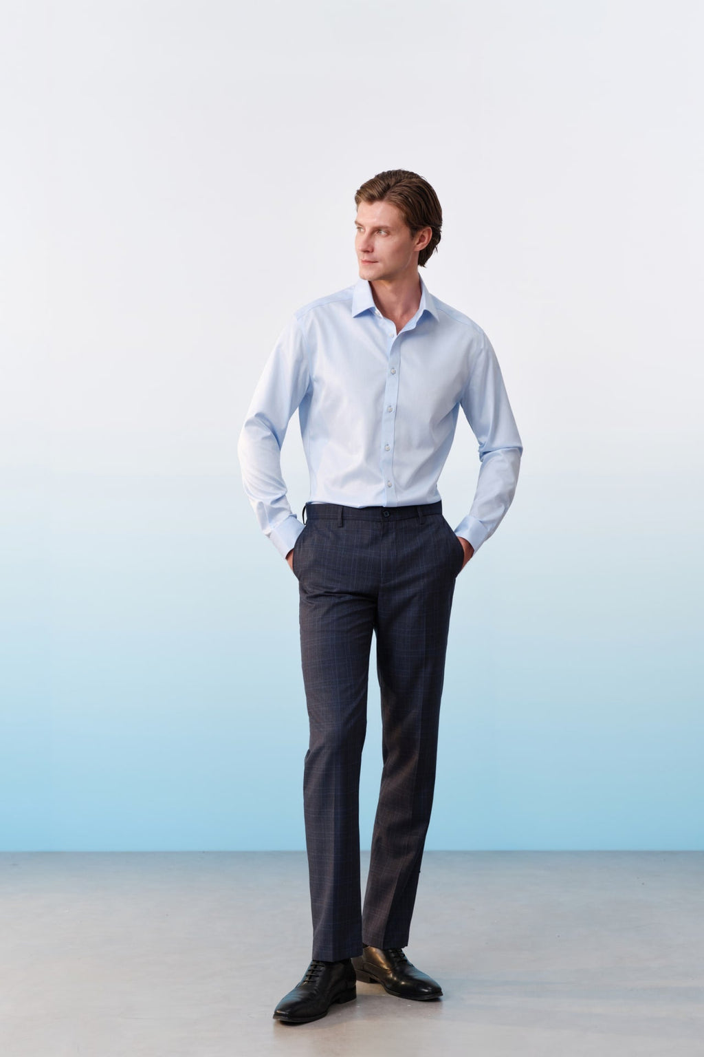 Poly Blend Check Stretch Smart Fit Suit Pants
