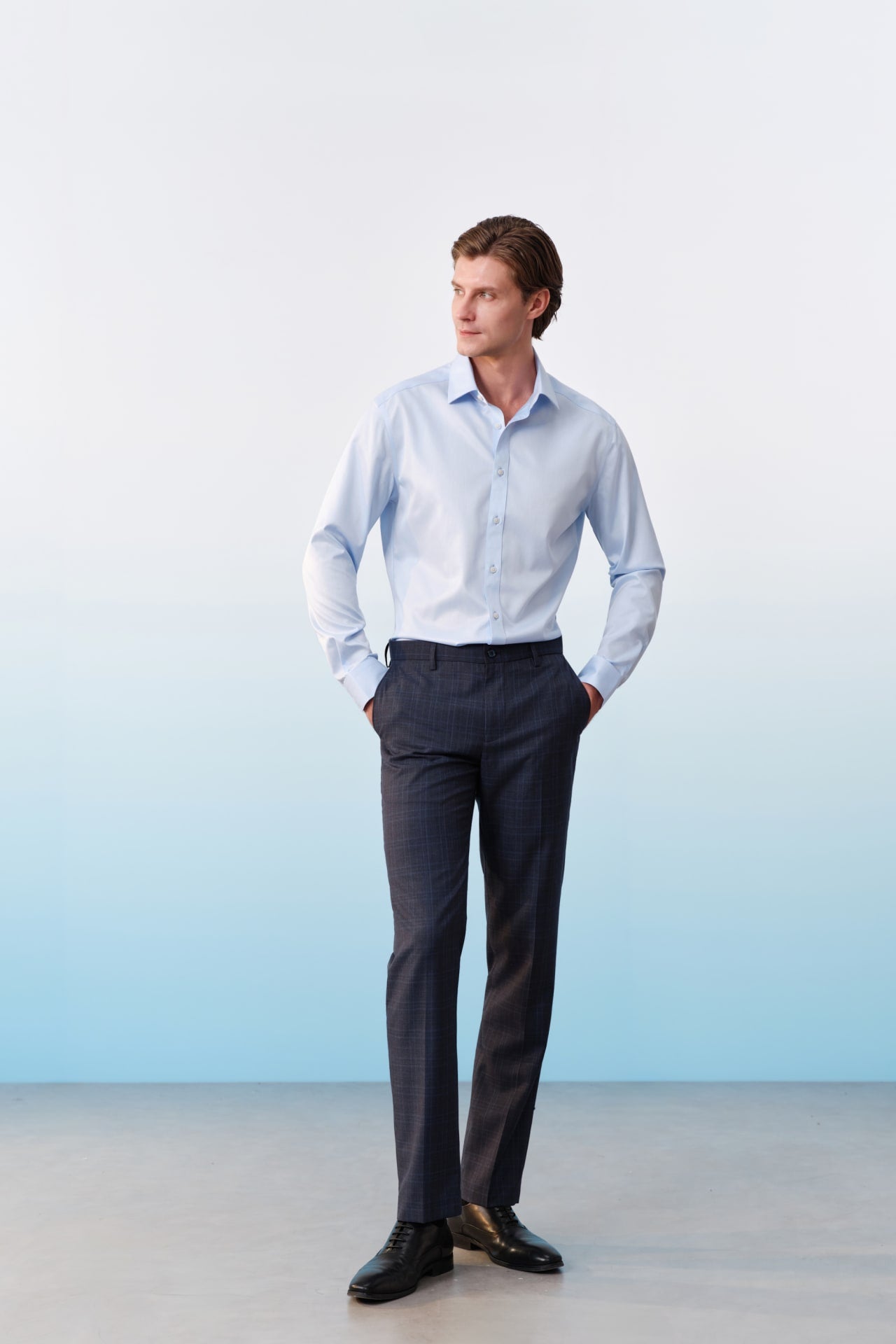 Poly Blend Check Stretch Smart Fit Suit Pants