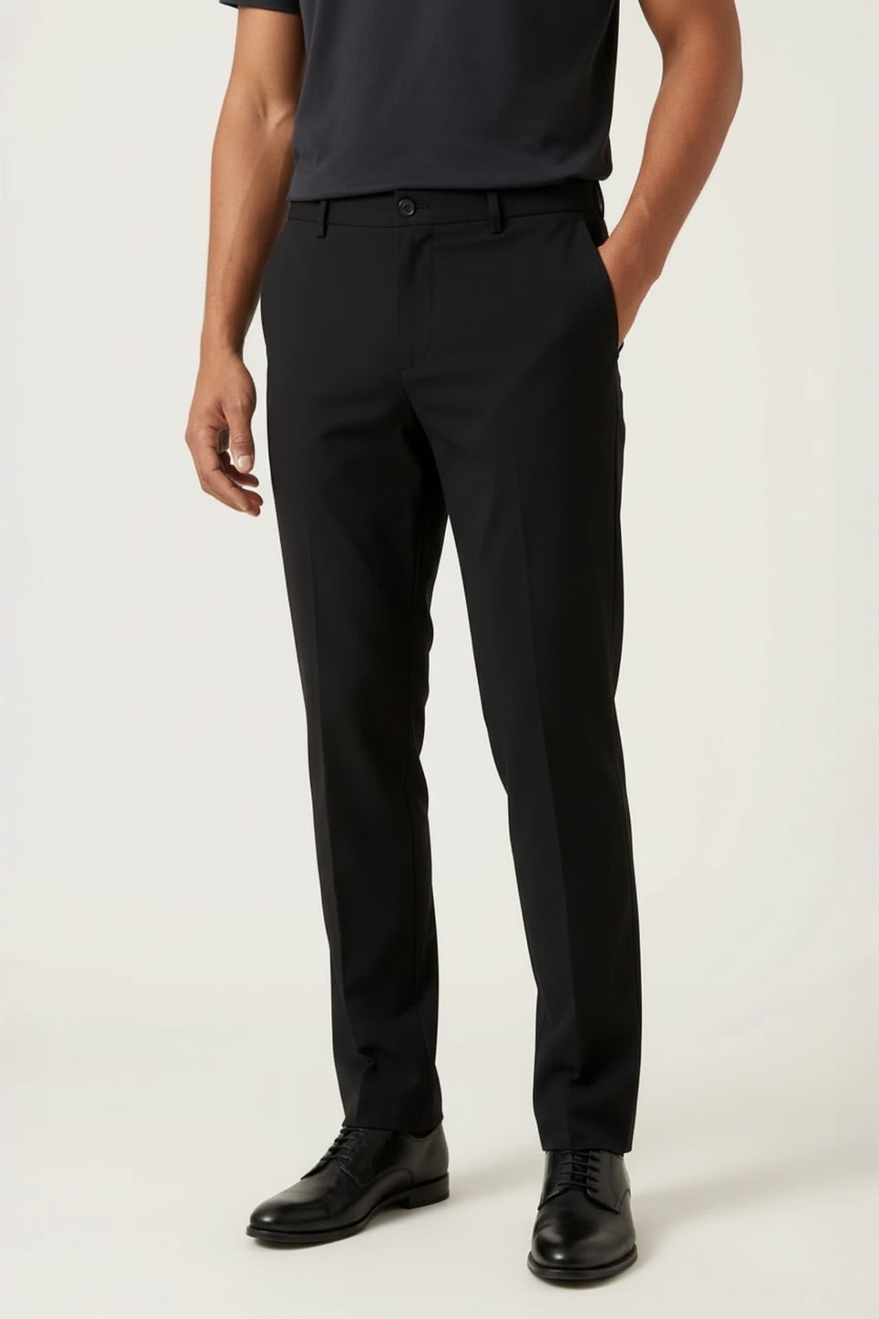 Lyocell Blend Twill Smart Fit Suit Pants With Elastic Waistband
