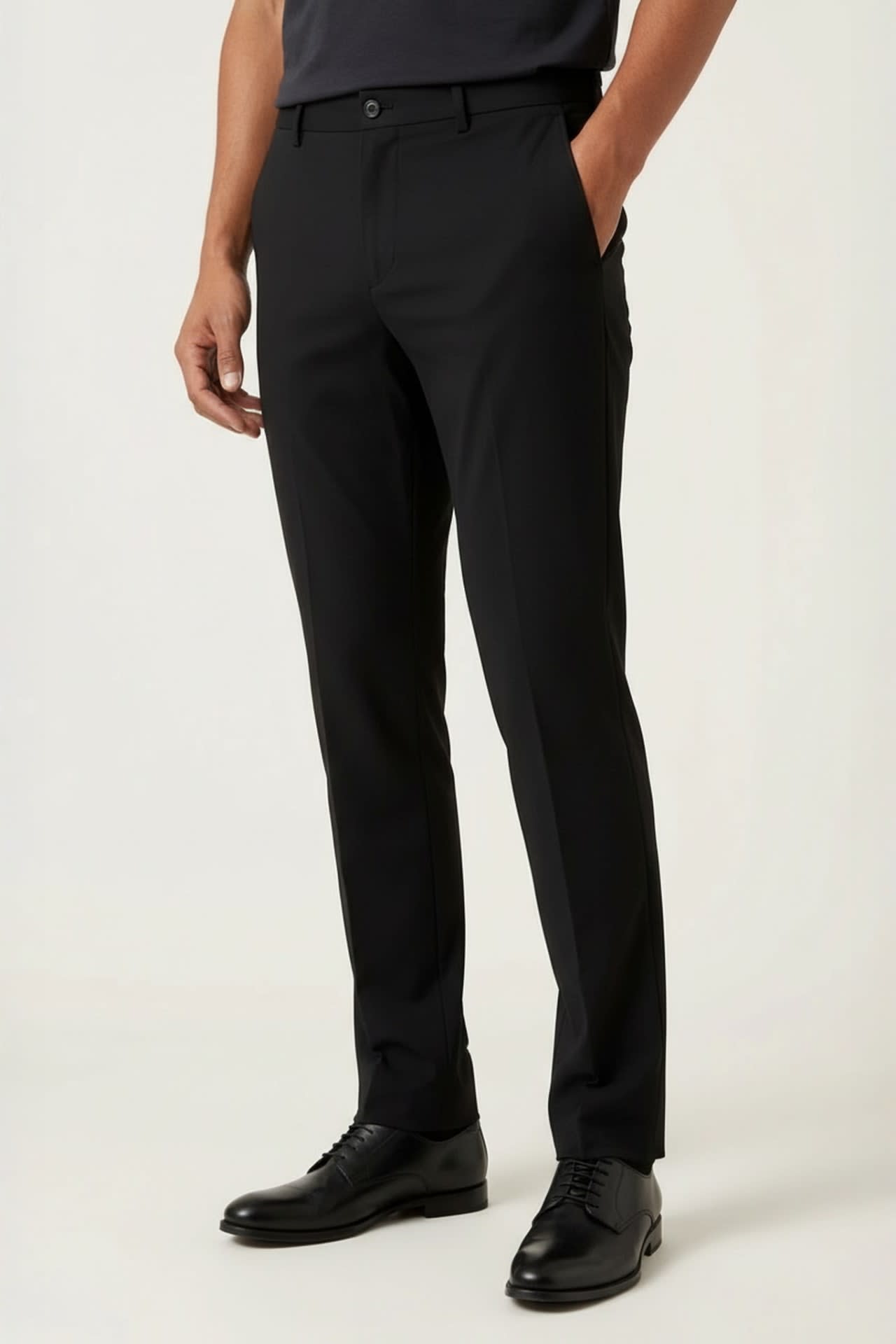 Lyocell Blend Twill Smart Fit Suit Pants With Elastic Waistband