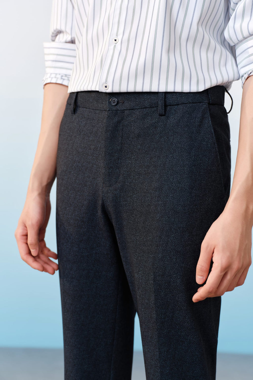 Anti-Bacterial Poly Blend Strecth Knit Print Smart Fit Suit Pants With Elastic Waistband