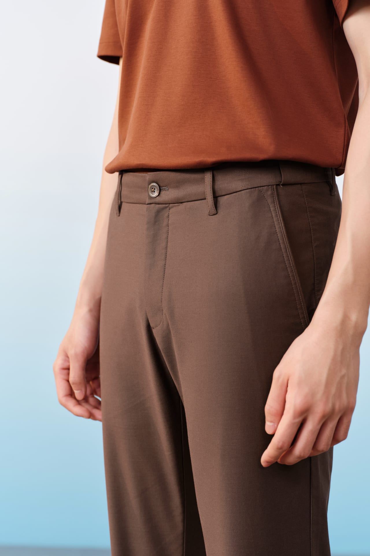 Cotton Blend Stretch Twill Slim Tapered Fit Casual Pants