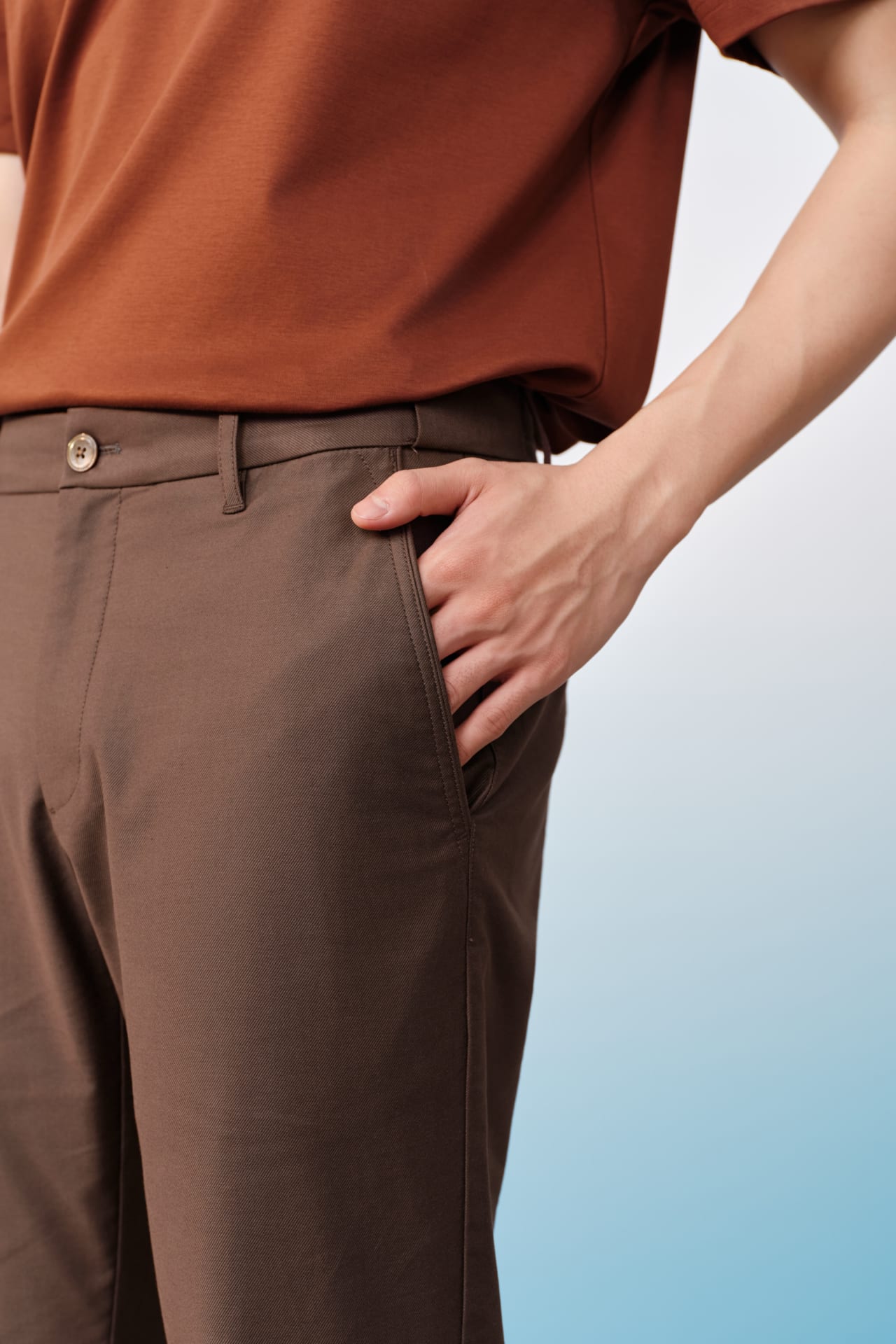 Cotton Blend Stretch Twill Slim Tapered Fit Casual Pants