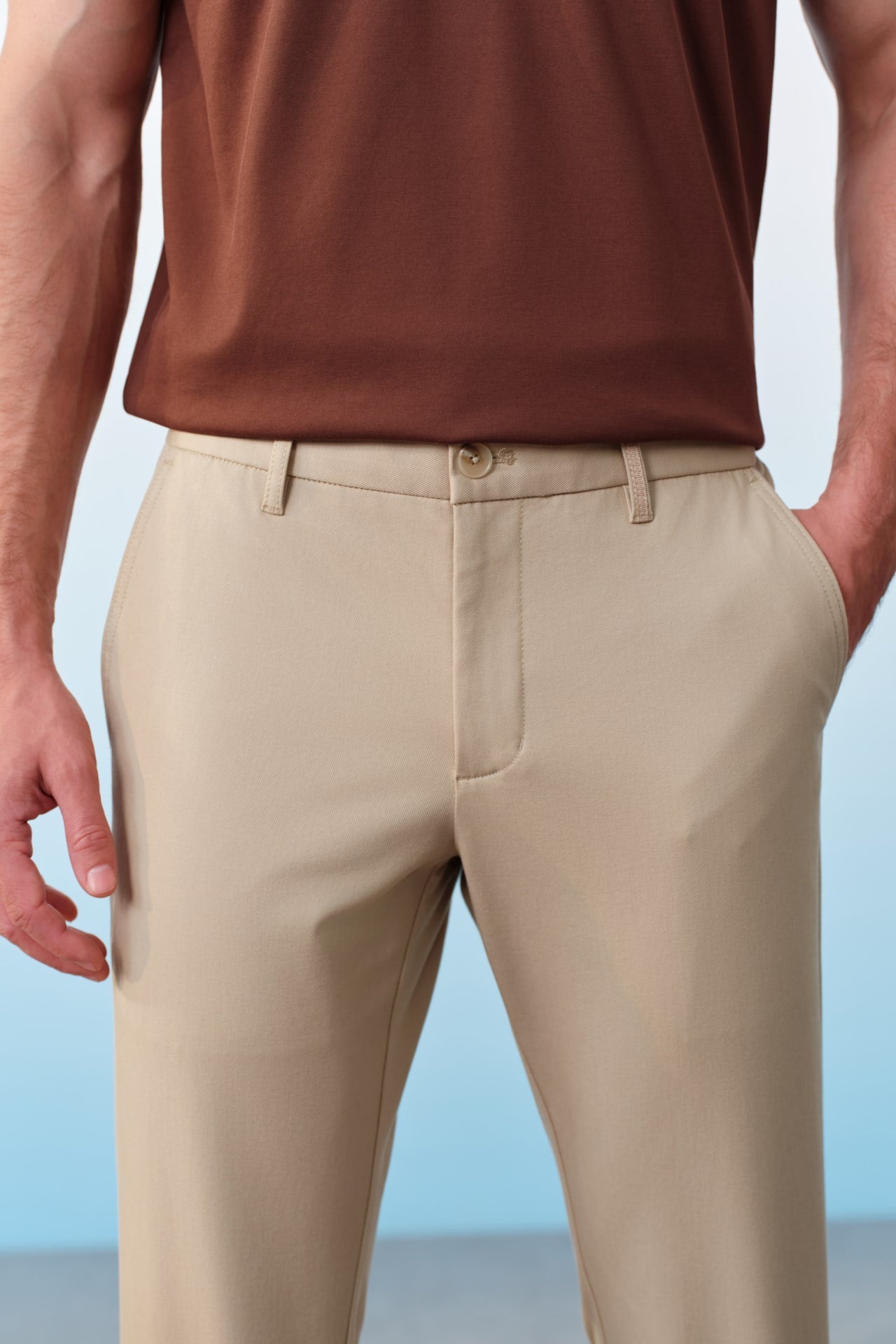 Stain Resistance Cotton Blend Stretch Twill Slim Tapered Fit Casual Pants
