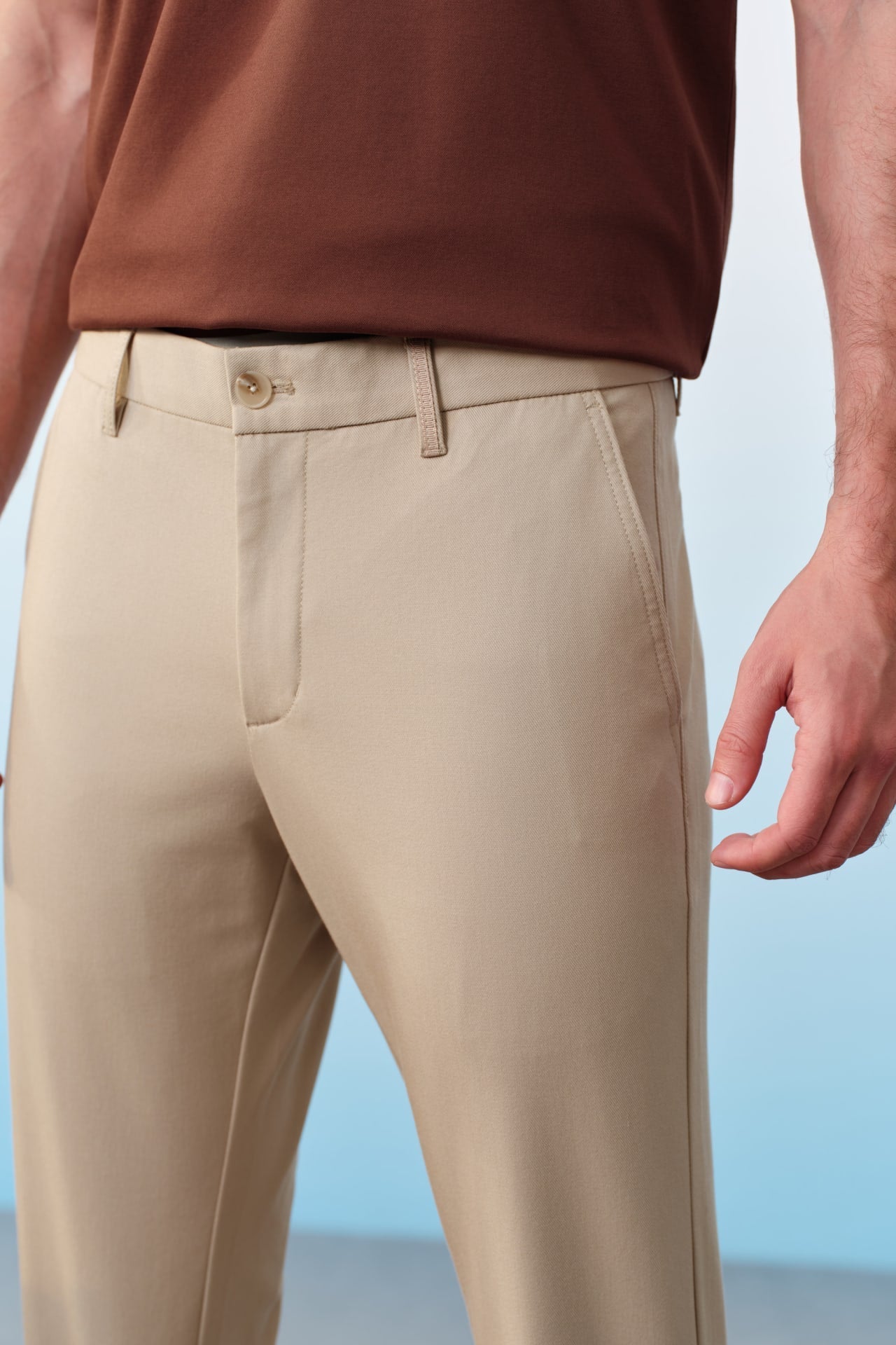 Stain Resistance Cotton Blend Stretch Twill Slim Tapered Fit Casual Pants