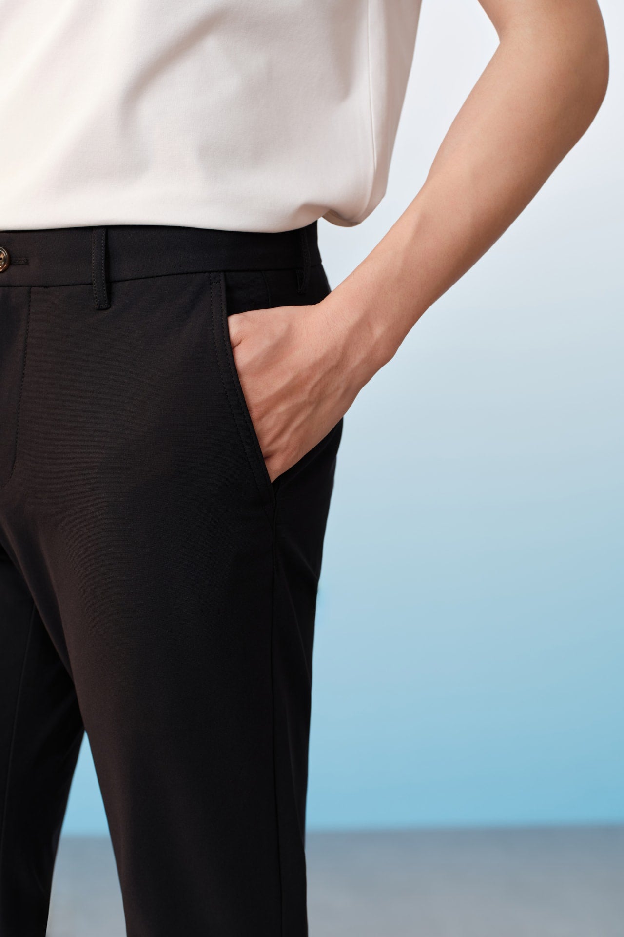 Multi-Way Stretch Poly Knit Ottoman Slim Tapered Fit Casual Pants