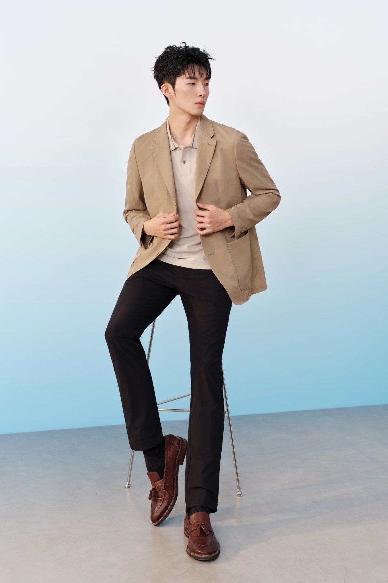 Multi-Way Stretch Poly Knit Ottoman Slim Tapered Fit Casual Pants