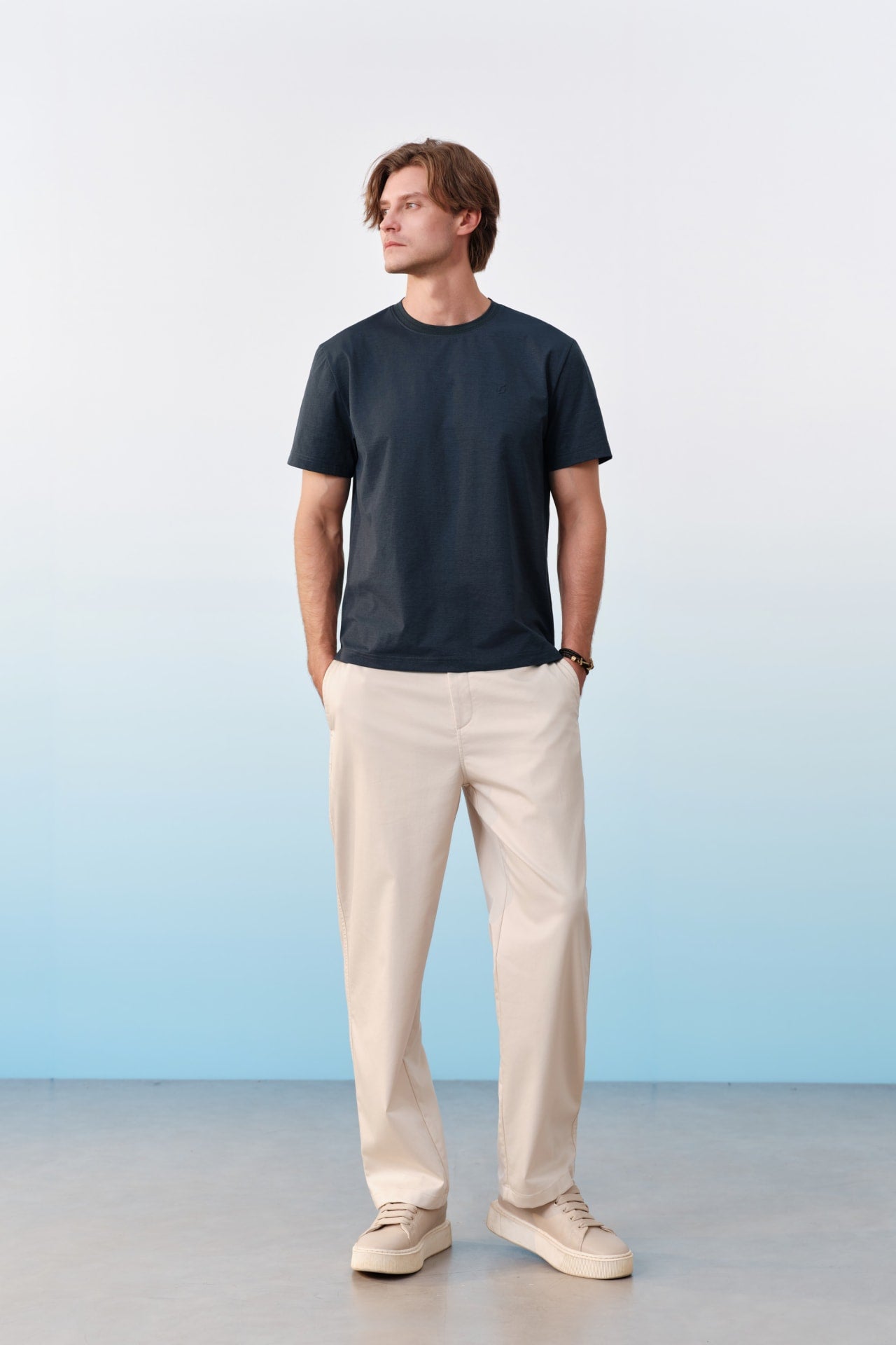 Lyocell Blend Twill Wide Straight Fit Casual Pants