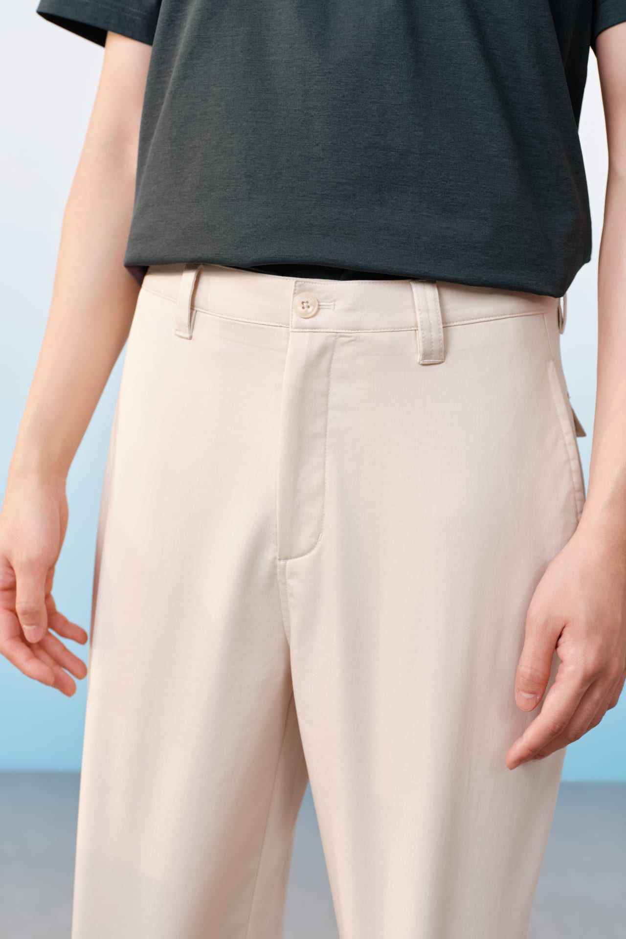 Lyocell Blend Twill Wide Straight Fit Casual Pants