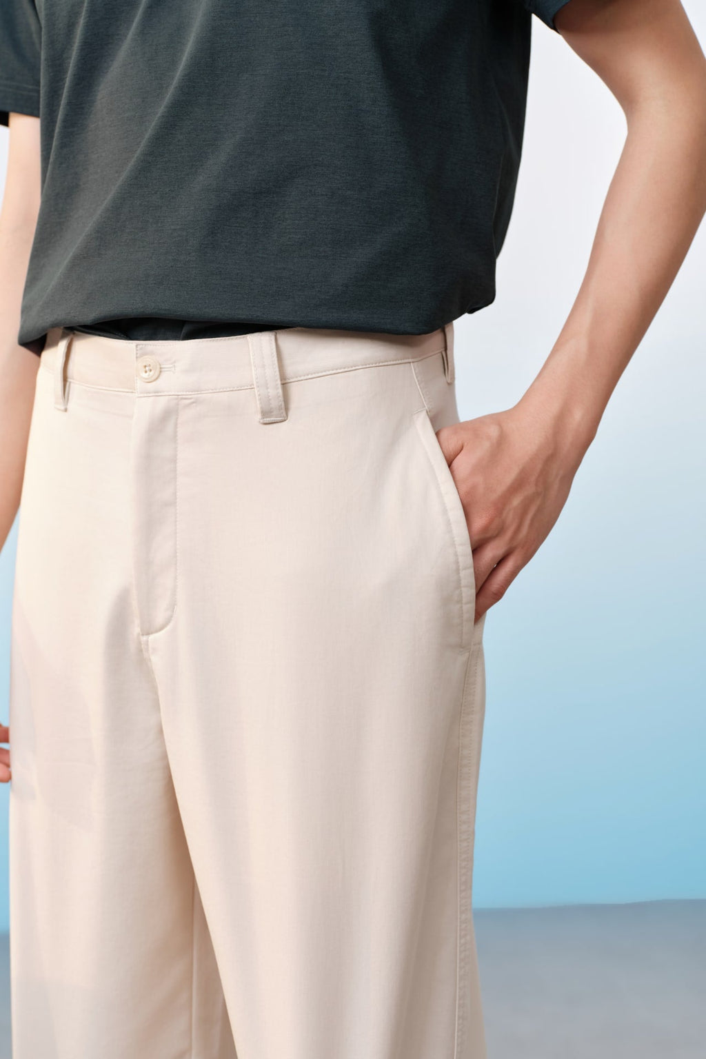 Lyocell Blend Twill Wide Straight Fit Casual Pants