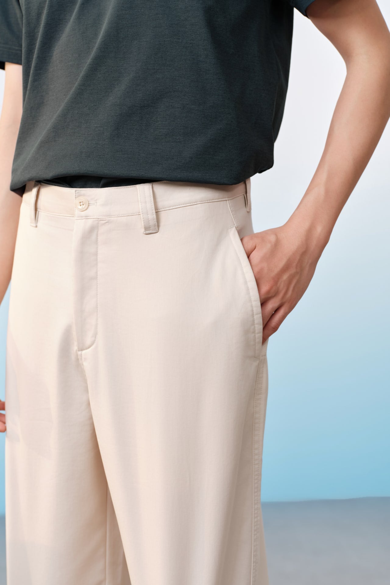 Lyocell Blend Twill Wide Straight Fit Casual Pants