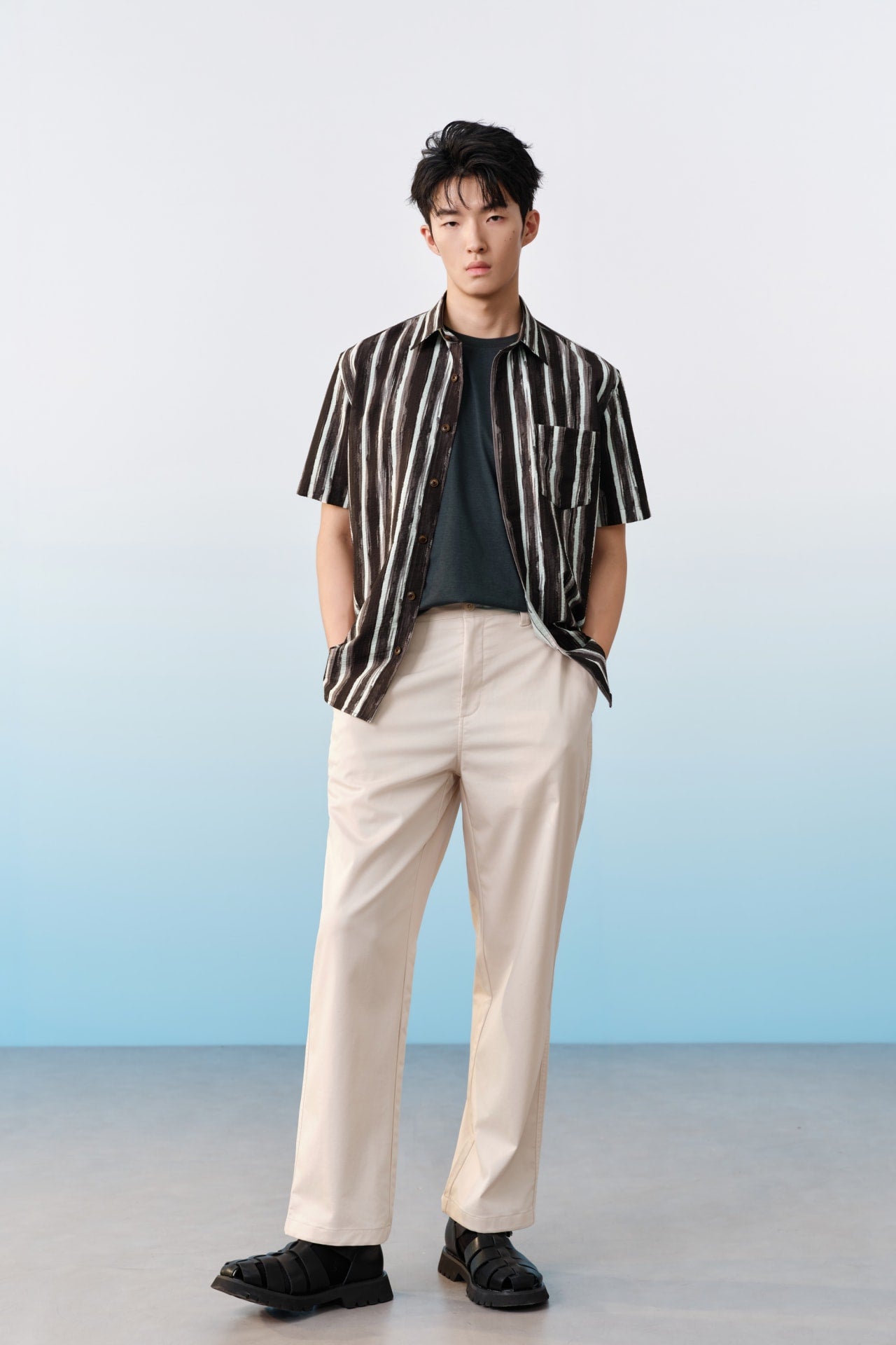 Lyocell Blend Twill Wide Straight Fit Casual Pants