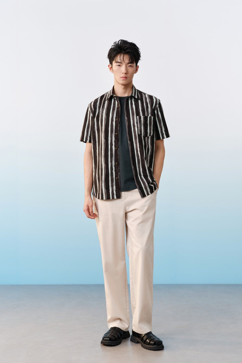 Lyocell Blend Twill Wide Straight Fit Casual Pants