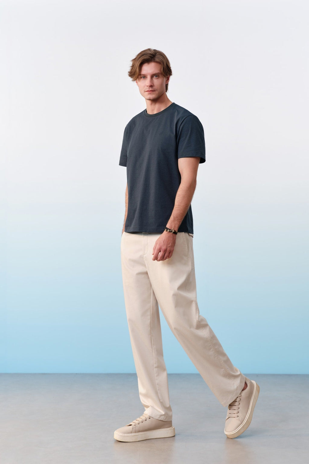 Lyocell Blend Twill Wide Straight Fit Casual Pants