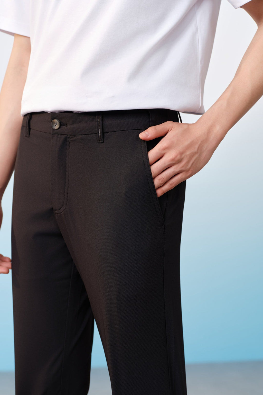 Multi-Way Stretch Anti UV Poly Twill Smart Fit Casual Pants With Elastic Waistband