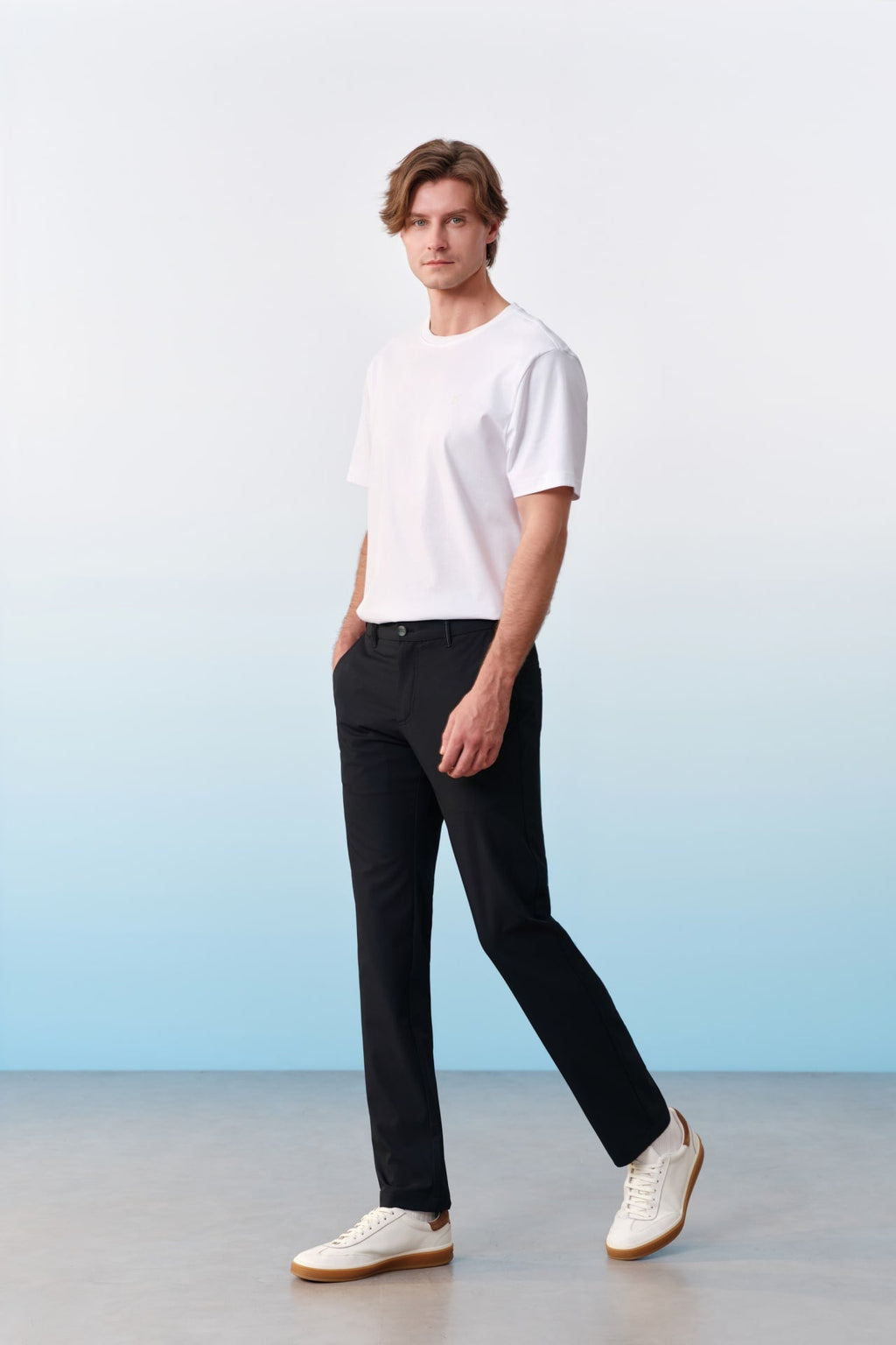 Multi-Way Stretch Anti UV Poly Twill Smart Fit Casual Pants With Elastic Waistband
