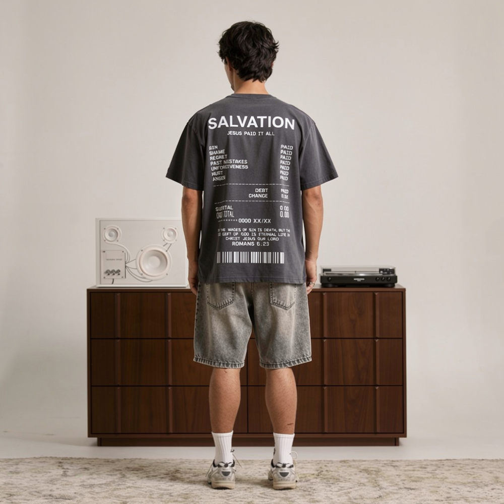 SALVATION - JESUS PAID (BOXY TEE / GRAY)