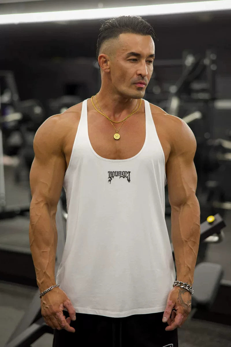 YOUNG Li American style new men's vest muscle sports fitness cotton print casual trend sleeveless T-shirt trend