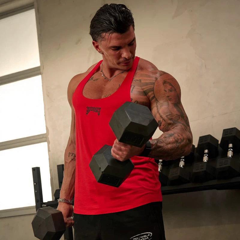 YOUNG Li American style new men's vest muscle sports fitness cotton print casual trend sleeveless T-shirt trend