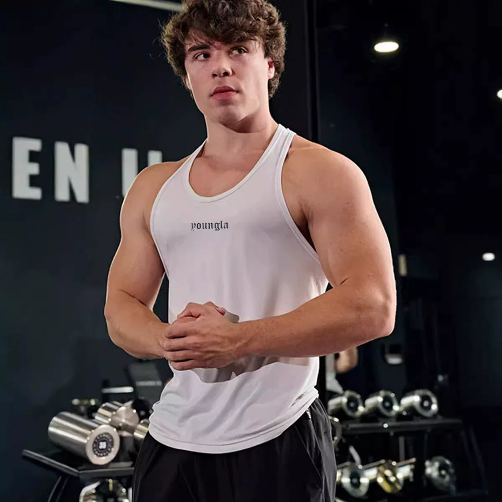 YOONGLA Summer Running Fitness Sleeveless Fashion Leisure Breathable Elastic Muscle Giant Roll Iron Tank Top