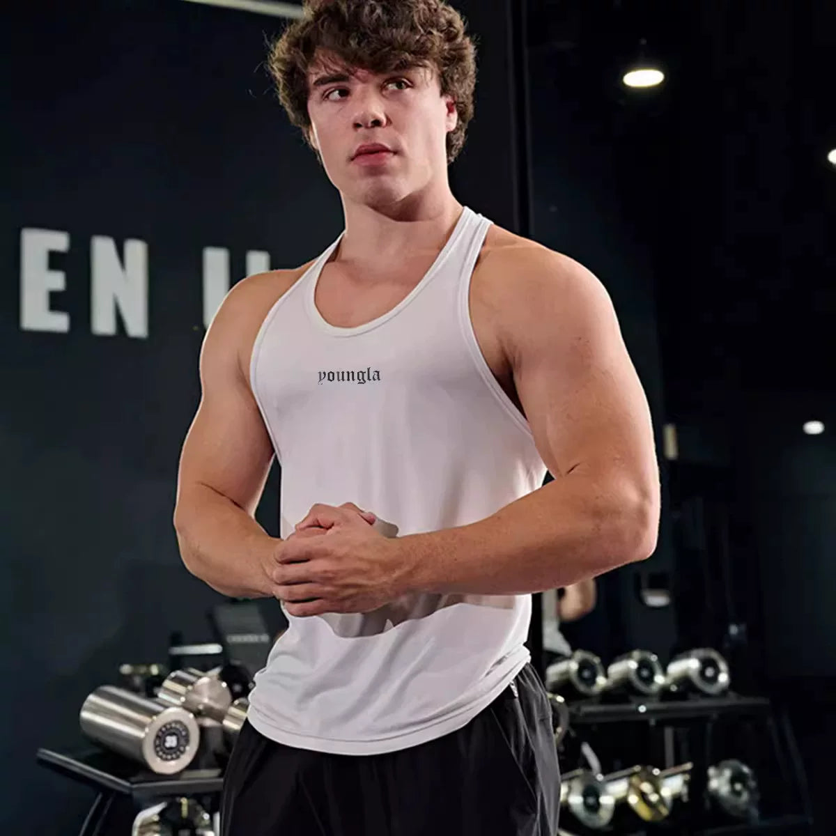 YOONGLA Summer Running Fitness Sleeveless Fashion Leisure Breathable Elastic Muscle Giant Roll Iron Tank Top