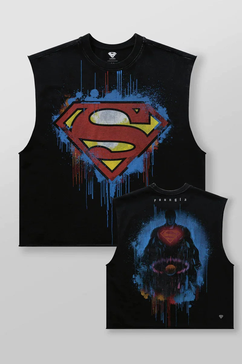 2026 new short and wide shoulder men's themed printed T-shirt with oversized design for sports and fitness, loose cotton vest