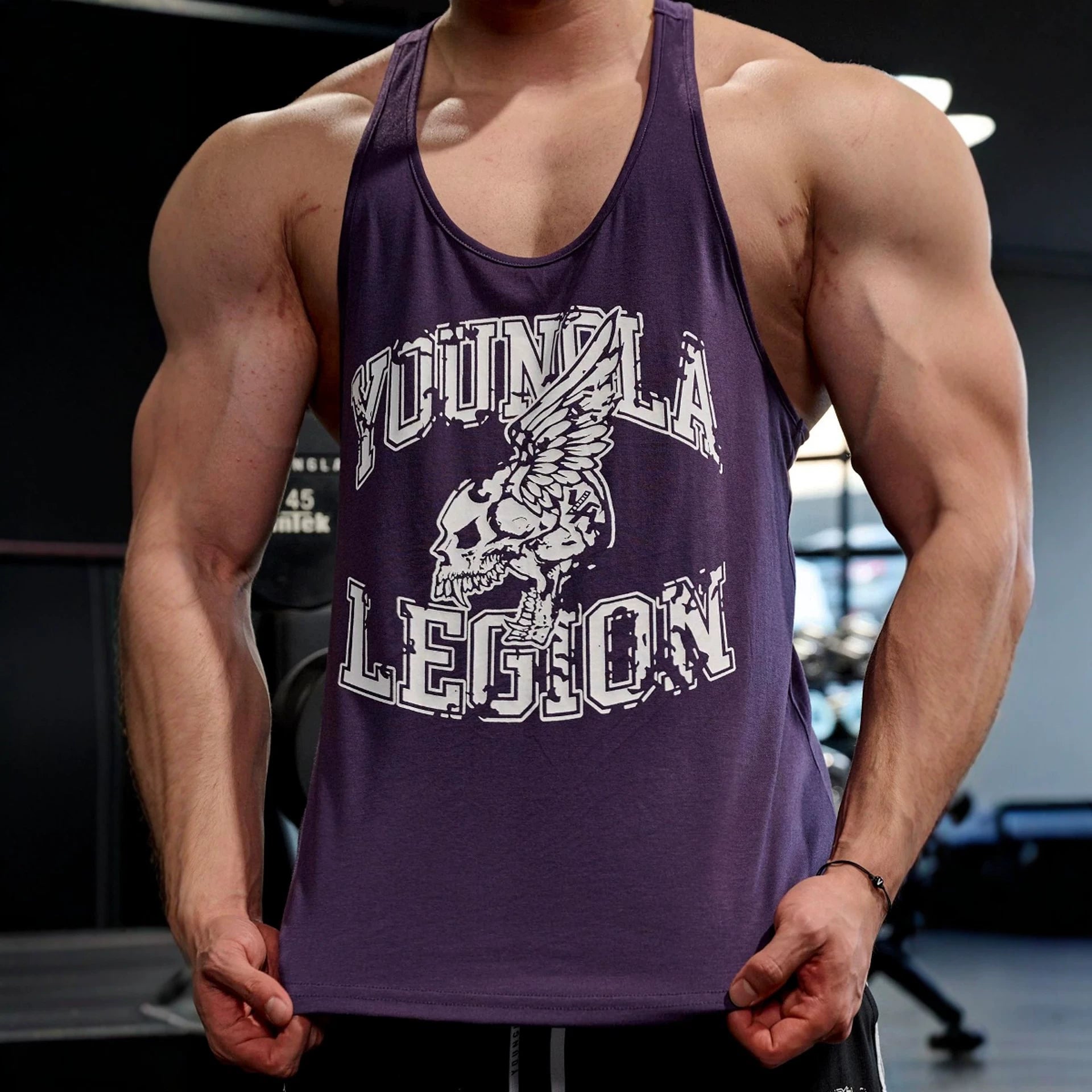 YOONGLA's new American style muscle fitness tank top, jogger's gym workout and fitness training tank top