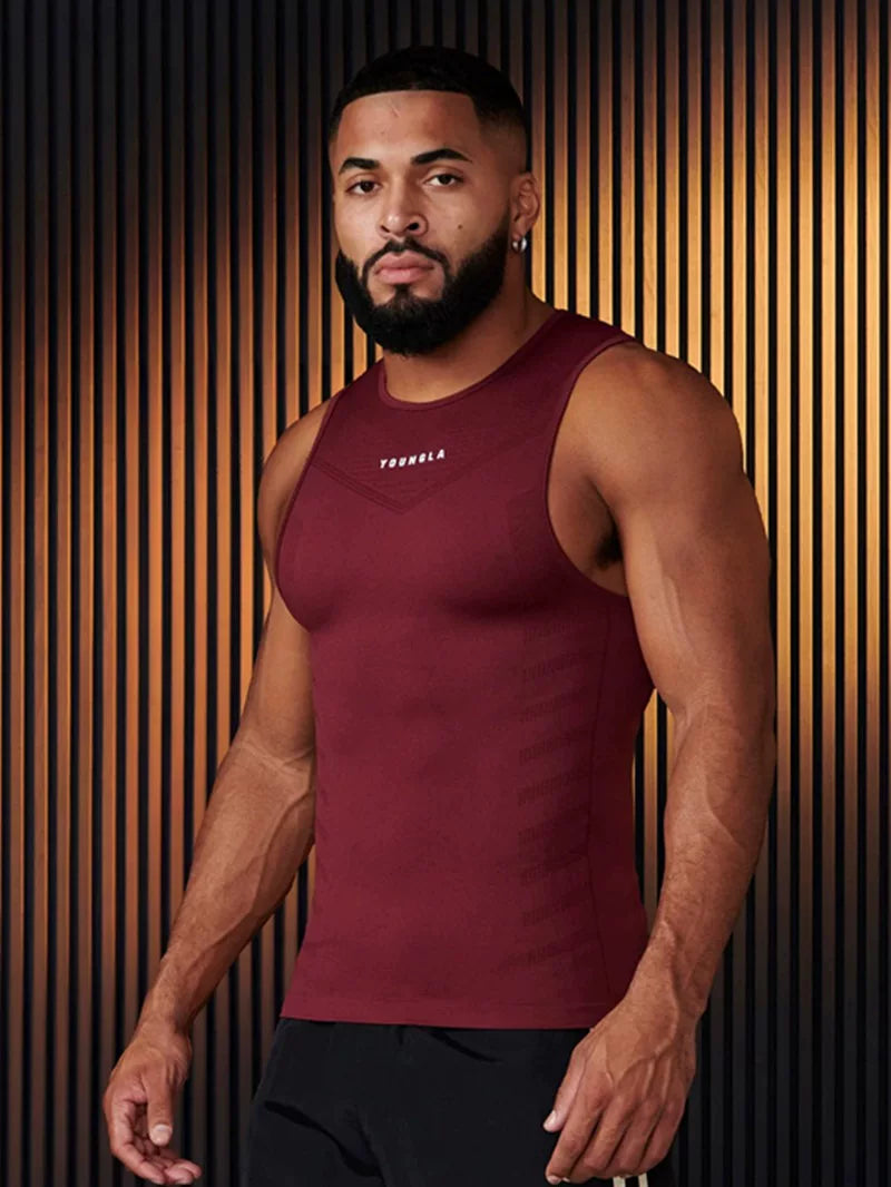 YOUNG LA Summer Gym Men's Sports Running Casual Tank Top Printed Elastic Breathable Fitness Top