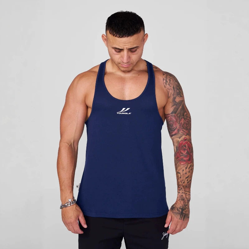 YOONGLA Summer Men's Fitness Shirt Sleeveless Tank Top Quick drying Stretch Sports Training Running High stretch Top