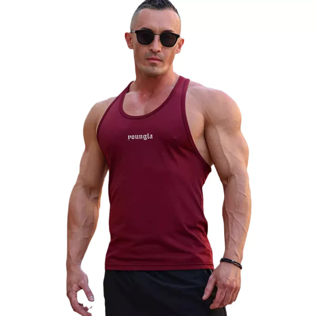 YOONGLA Summer Running Fitness Sleeveless Fashion Leisure Breathable Elastic Muscle Giant Roll Iron Tank Top