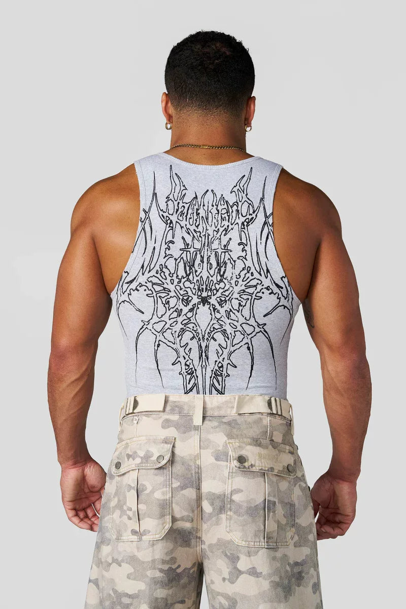 2026 summer new knitted ice silk ribbed sports and fitness vest, quick drying tight fitting sleeveless printed top