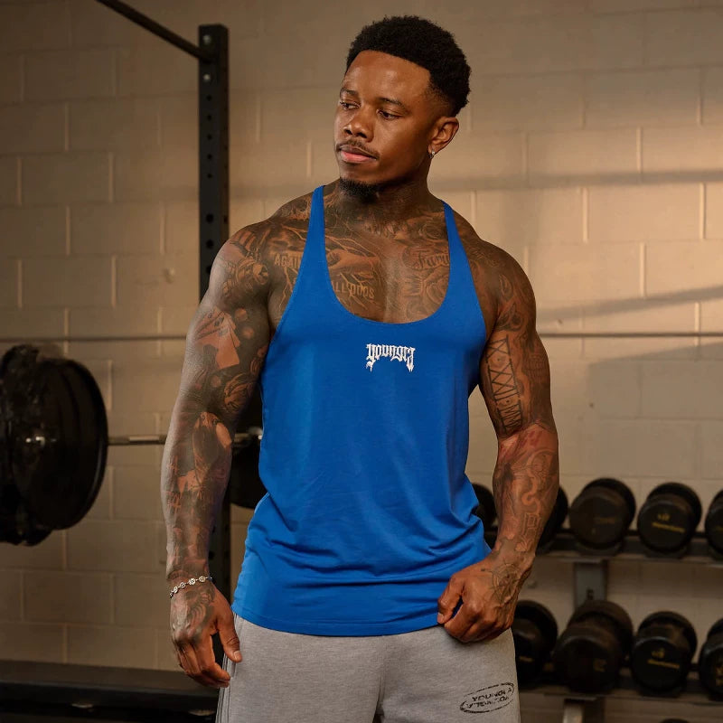 YOUNG Li American style new men's vest muscle sports fitness cotton print casual trend sleeveless T-shirt trend