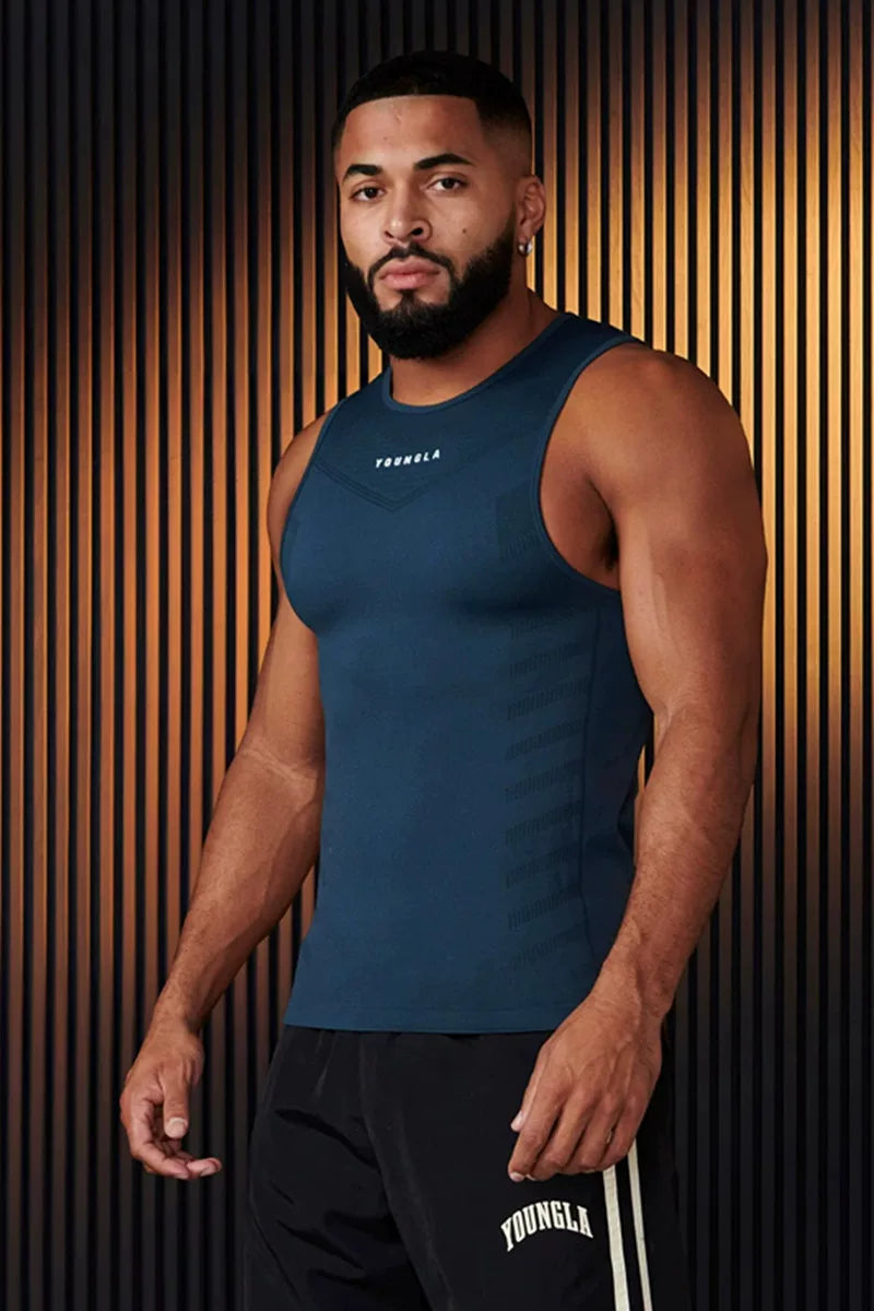 YOUNG LA Summer Gym Men's Sports Running Casual Tank Top Printed Elastic Breathable Fitness Top