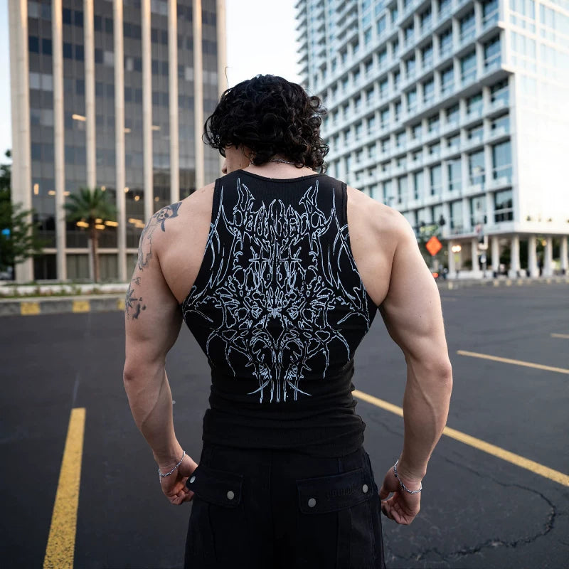 2026 summer new knitted ice silk ribbed sports and fitness vest, quick drying tight fitting sleeveless printed top