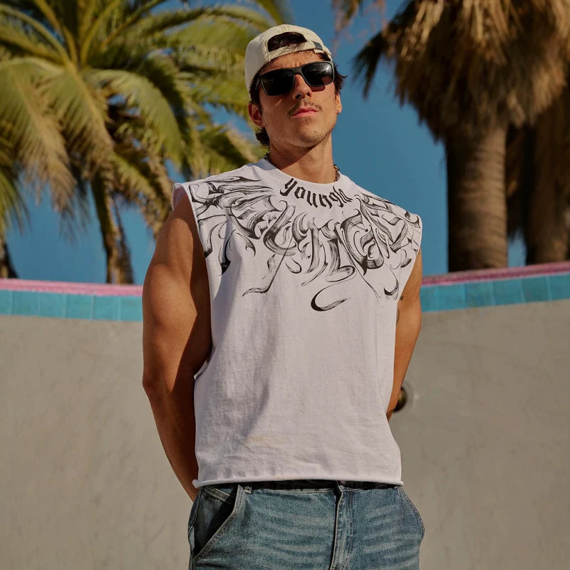 YOUNG LA American Trendy Brand Men's Digital Direct Spray Summer New Slow Running Sports Fitness Tank Top Fashion Leisure Sleeveless T-shirt